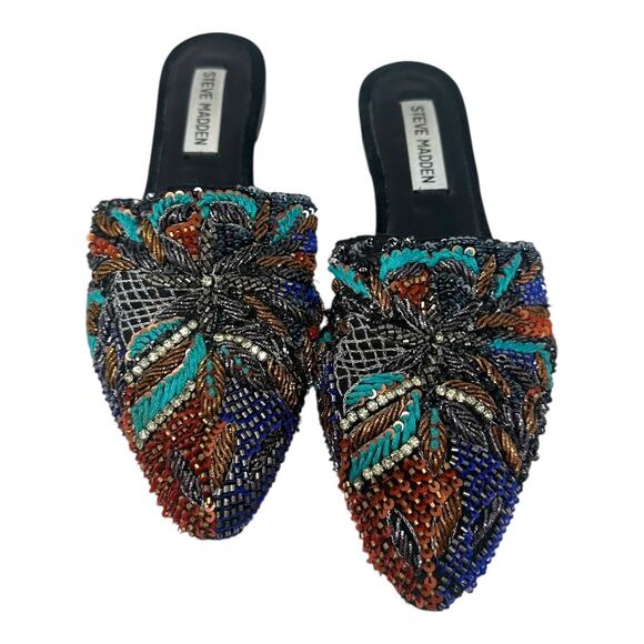 Steve Madden Lyrics Beaded Sequin Slip-On Mules Flats Size 7 Multicolor - Picture 2 of 10